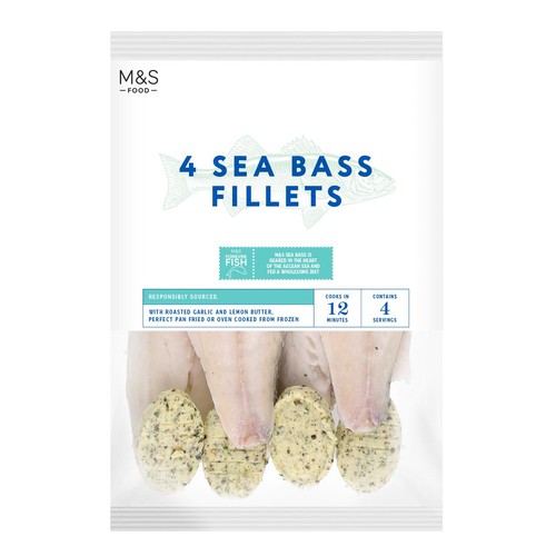 M&S 4 Seabass Fillets with Garlic & Lemon Butter Frozen