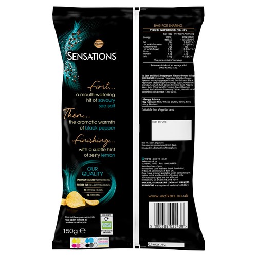Walkers Sensations Salted & Black Peppercorn Sharing Crisps 150g