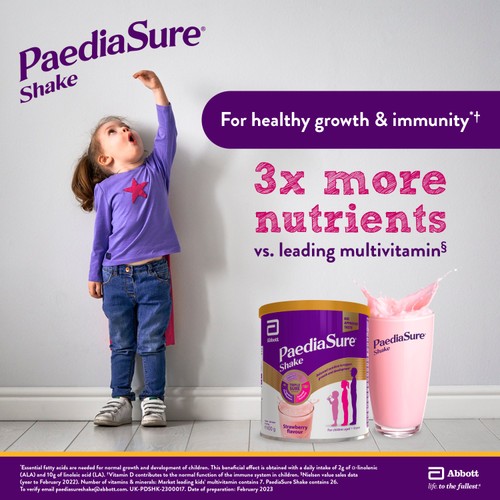 PaediaSure Shake, Strawberry Nutritional Supplement Powder, 1-10 Yrs
