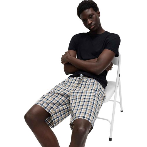 M&S Mens Pure Cotton Checked Pyjama Shorts, 2XL, Blue Mix