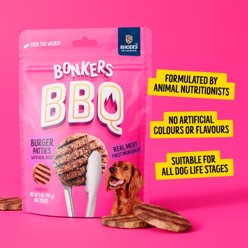 BONKERS BBQ, Soft & Chewy Beef Burger Flavored Dog Treats, 85g, Bag