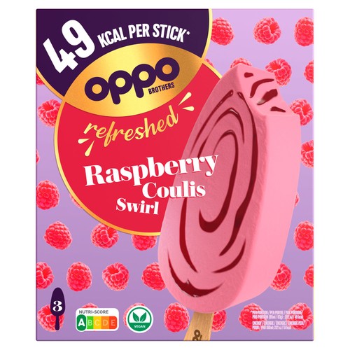 Oppo Refreshed Raspberry Coulis Low Calorie Sorbetto Sticks