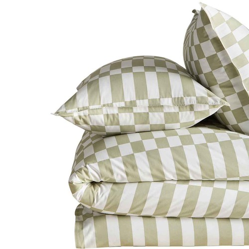 M&S Cotton Rich Geometric Bedding Set, Super King Size Green Mix