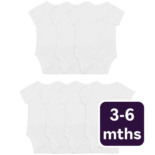 M&S Baby Cotton Short Sleeve Bodysuits, White, 3-6 Months