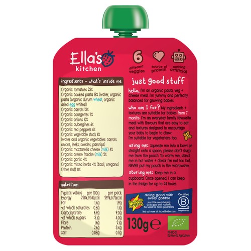 Ella's Kitchen Veggie Lasagne Baby Food Pouch 7+ Months