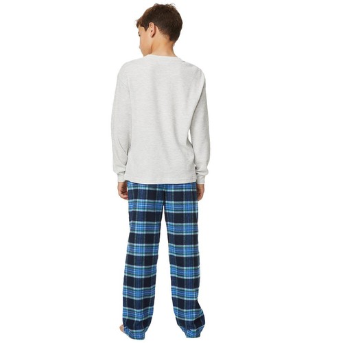 M&S Waffle and Woven Check PJ, 7-8 Years, Navy