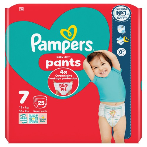 Pampers Baby-Dry Nappy Pants, Size 7 (15kg+) Essential Pack