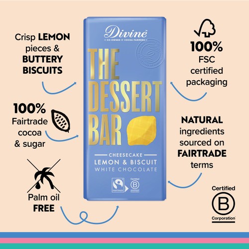 Divine Chocolate Dessert Bar White Chocolate Cheesecake Lemon and Biscuit