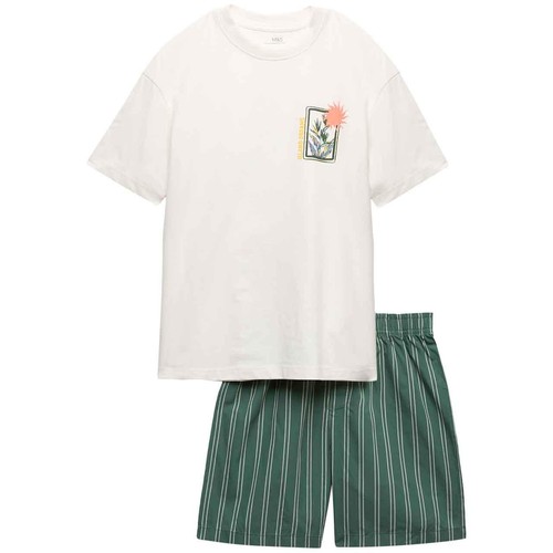 M&S Boys Striped Short Pyjamas, 6-7 Years, Green 