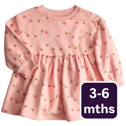 M&S Cotton Rich Strawberry Print Jersey Dress, 3-6 M, Pink