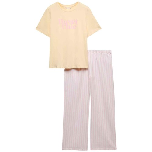 M&S Womens Pure Cotton Pyjama Set With Woven Bottoms, Small, Yellow