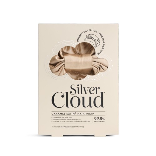 Silver Cloud Hair Wrap Satin Infused with Silver Ions Caramel