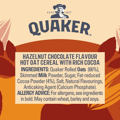 Quaker Heavenly Oats Hazelnut Chocolate Porridge Cereal Pot