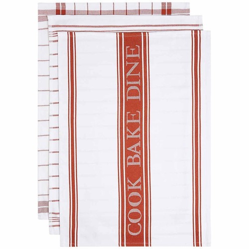 M&S Cotton Rich Striped Tea Towels, Terracotta