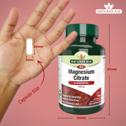 Natures Aid Magnesium Citrate Supplement Capsules 119mg