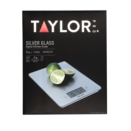 Taylor Pro Glass Digital Kitchen Scale, 5kg, Silver, Gift Boxed