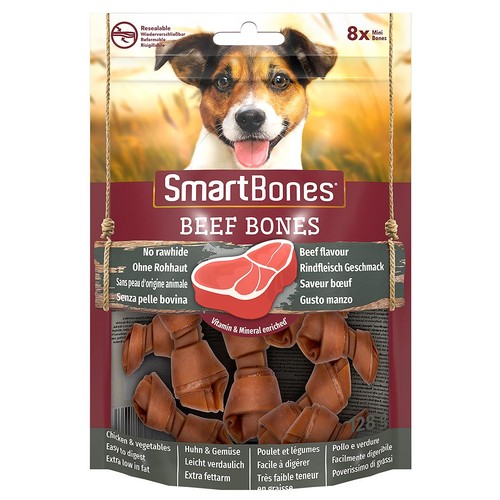 SmartBones 8 Mini Beef Rawhide Free Bones Dog Treats