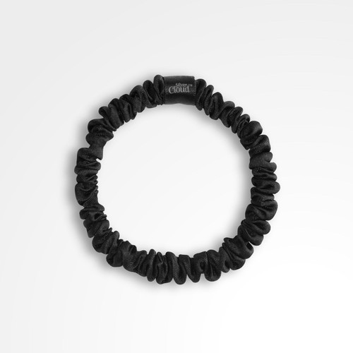 Silver Cloud 5 Black Skinny Satin Scrunchies