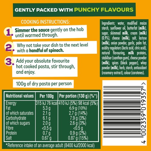Dolmio Intensify Mild Creamy Garlic & Black Pepper Pasta Sauce