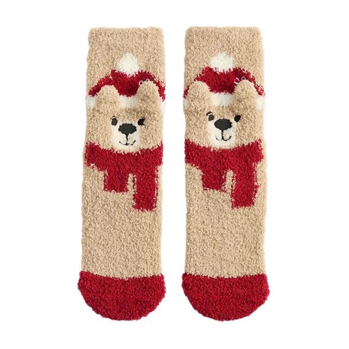 M&S Spencer Bear Cosy Christmas Socks, 4-7, Beige Mix