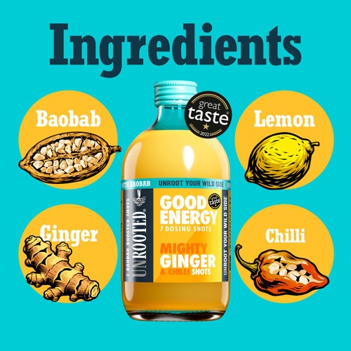 UNROOTED Mighty Ginger, Chilli & Baobab 7x Dosing Shots
