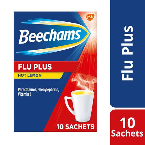 Beechams Flu Plus Drink Sachets, Cold & Flu relief with Paracetamol, Lemon