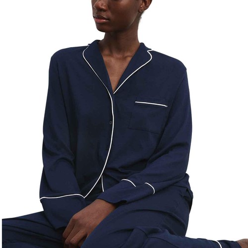 M&S Womens Autograph Cotton Modal Revere Pyjamas, M, Navy