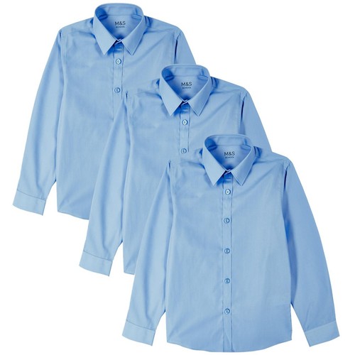 M&S Boys Slim Fit Easy to Iron Shirts, 10-11 Years, Blue