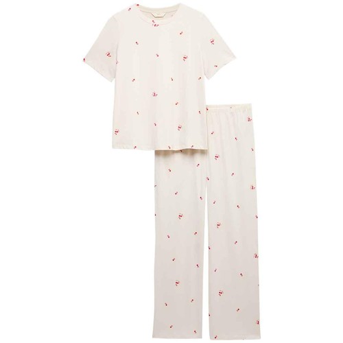 M&S Womens Pure Cotton Printed Pyjama Set, S, Ivory