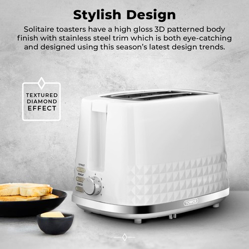 Tower Solitaire 2 Slice Toaster White
