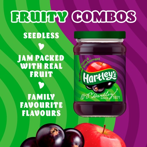 Hartley's Fruity Combos Blackcurrant & Apple Seedless Jam
