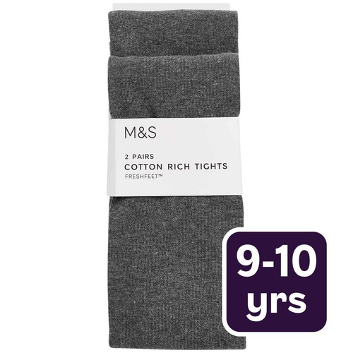 M&S Girls Cotton Rich School Tights, 9-10 Years, Grey