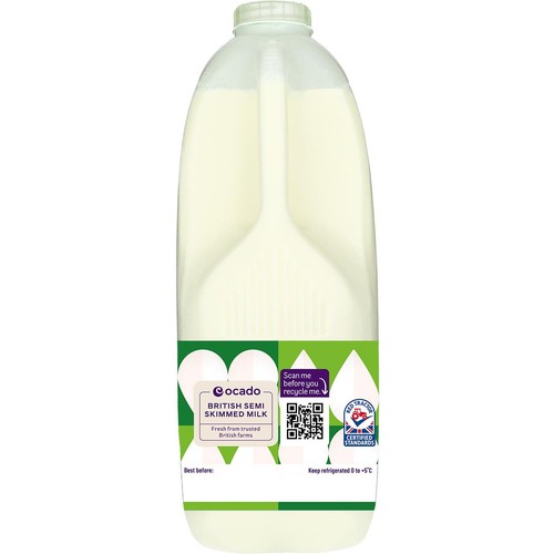 Ocado British Semi Skimmed Milk 4 Pints