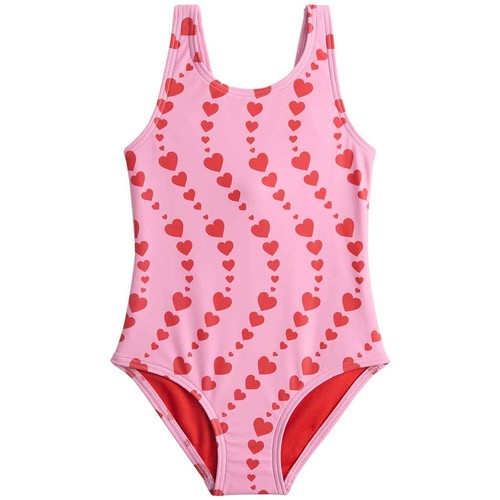 M&S Girls Heart Print Swimsuit, 4-5 Years, Magenta