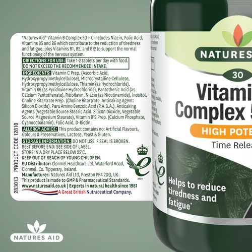 Natures Aid Vitamin B Complex 50 + C Supplement Tablets 