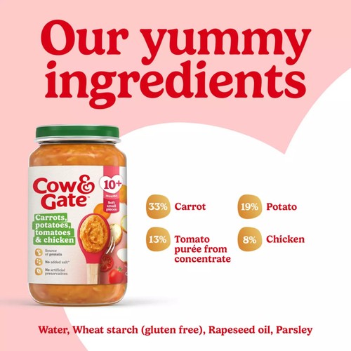 Cow & Gate Carrot Chicken Tomato & Potato Baby Food Meal Jar 10+ Months