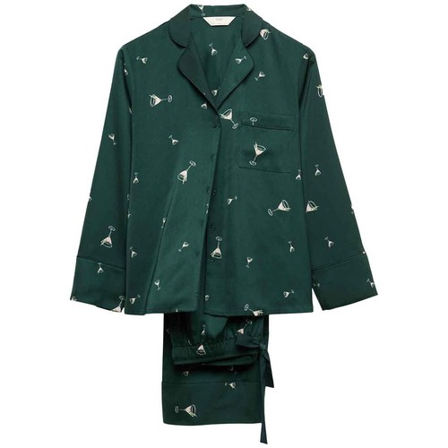 M&S Womens Dream Satin Cocktail Print Pyjama Set, 12, Light Green