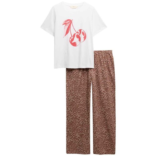 M&S Womens Pure Cotton Pyjama Set, Medium, White Mix