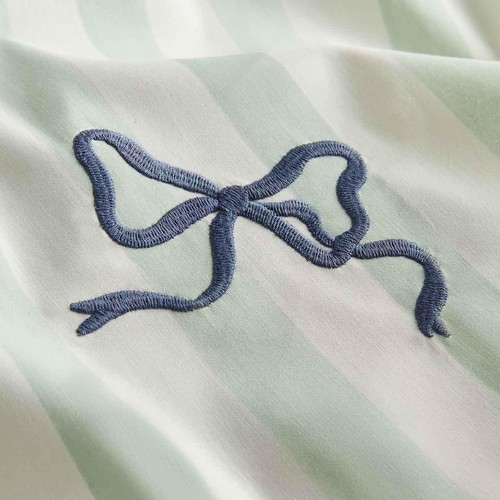 M&S Pure Cotton Bow Striped Bedding Set, Double (4 ft 6), Green Mix
