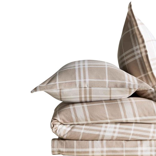 M&S Brushed Cotton Checked Bedding Set, Single, Natural