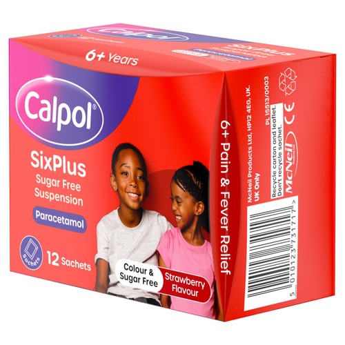 Calpol SixPlus Sugar & Colour Free Suspension Sachets Strawberry 6+ Years