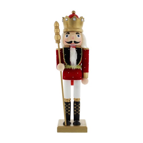 Wooden Nutcracker Gold Crown-staff Decoration 