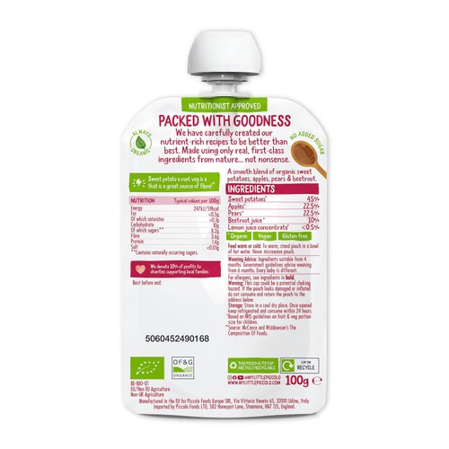 Piccolo Sweet Potato, Apple, Pear & Beetroot Organic Pouch, 4 mths+