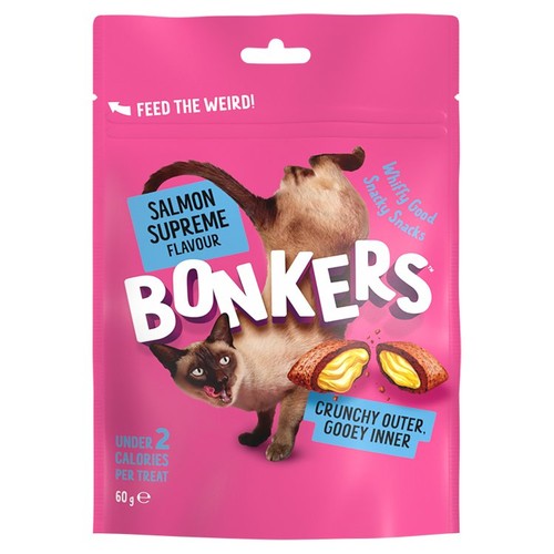 BONKERS Cat Bites, Crunchy & Soft Salmon Supreme Flavoured Cat Treats