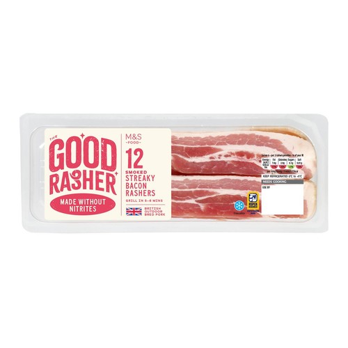 M&S Good Rasher British 12 Smoked Streaky Rashers made without Nitrates