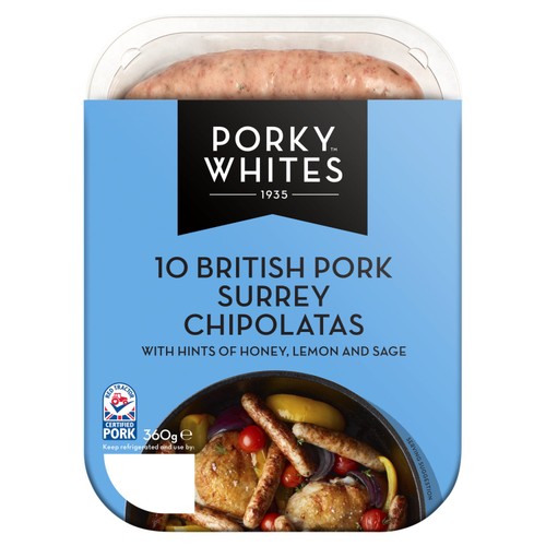 Porky Whites 10 Surrey Premium Pork Chipolatas