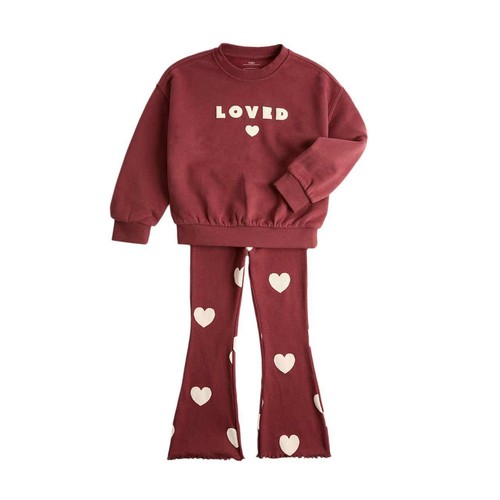 M&S Heart Kickflare Outfit, 4-5 Years, Dark Red
