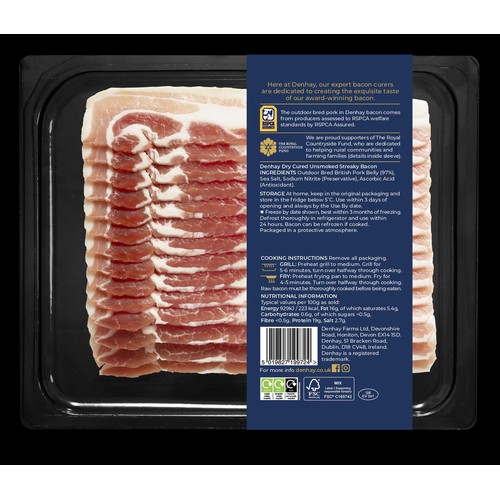 Denhay British Dry Cured Unsmoked Streaky Bacon
