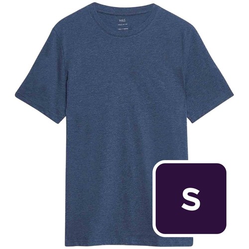 M&S Mens Pure Cotton Crew Neck T-Shirt, S, Denim