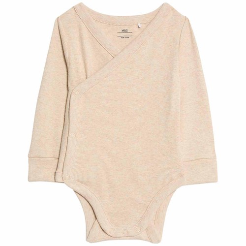 M&S Paris Wrapover Bodysuit Outfit, 6-9 Months, Oatmeal